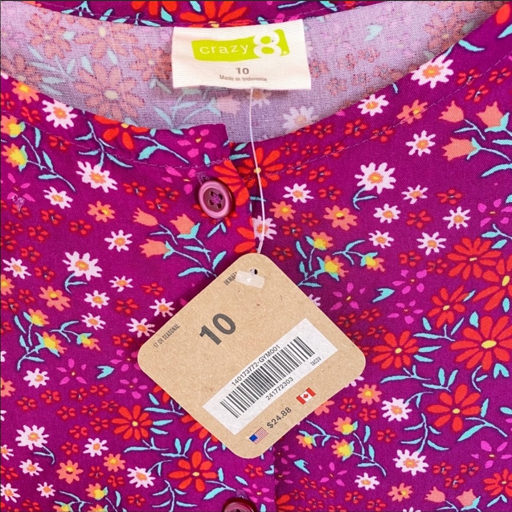 Crazy 8 dress magenta purple floral long sleeve girls size 10 NWT - Picture 4 of 8